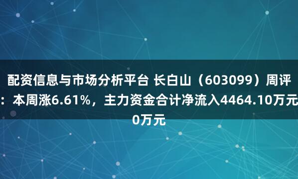 配资信息与市场分析平台 长白山(603099)周评:本周涨6.61%,主力资金合计净流入4464.10万元
